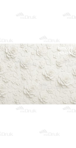 Tło fotograficzne „Biała ściana z tłoczonym wzorem kwiatów i jasną drewnianą podłogą” | 3807